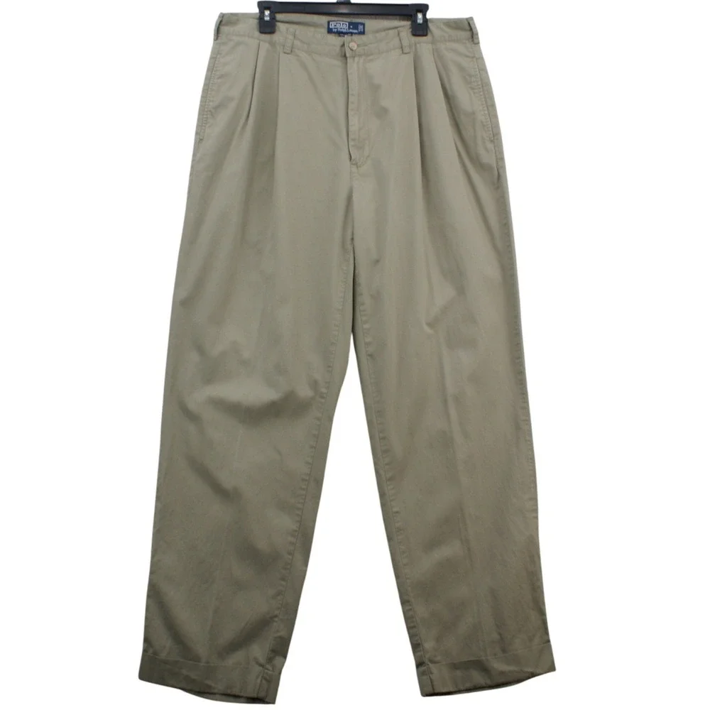 Vintage Polo Ralph Lauren Hammond Pant 38x32 Khaki Pleated Chino Made Singapore